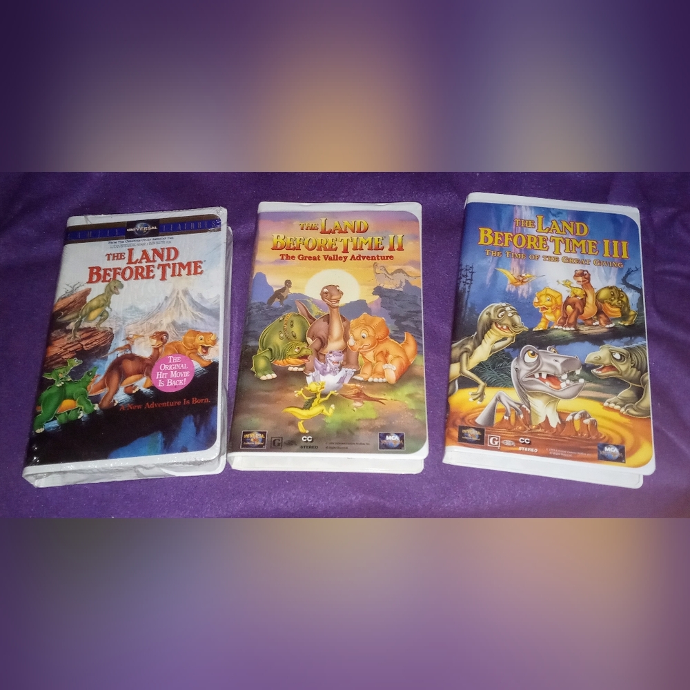 "The Land Before Time" 1-3 VHS Movies In White Clamshell Cases
